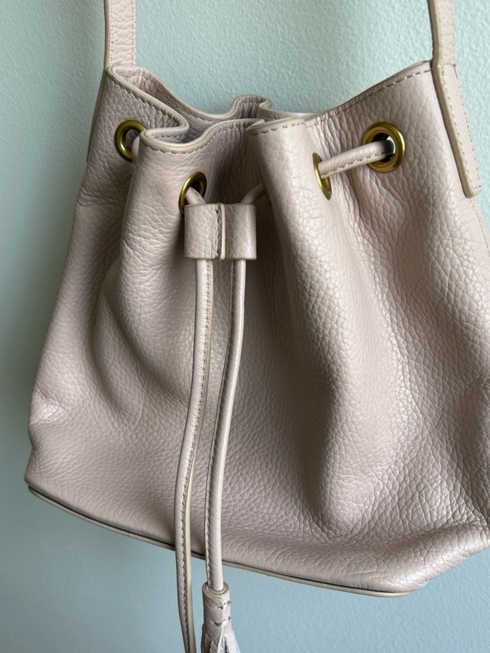 J. Crew Cream Pebbled Leather Drawstring Satchel